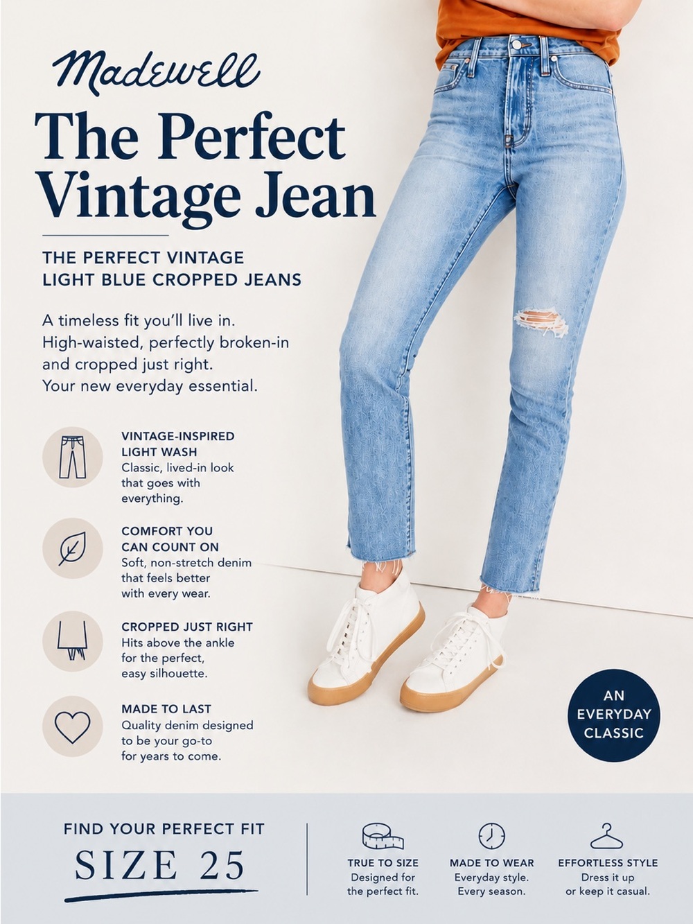 Madewell the perfect vintage Light Blue Cropped Jeans size 25